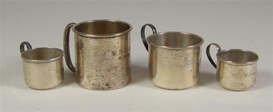 Appraisal: Four Sterling Baby Cups Various makers Some with engraving Very