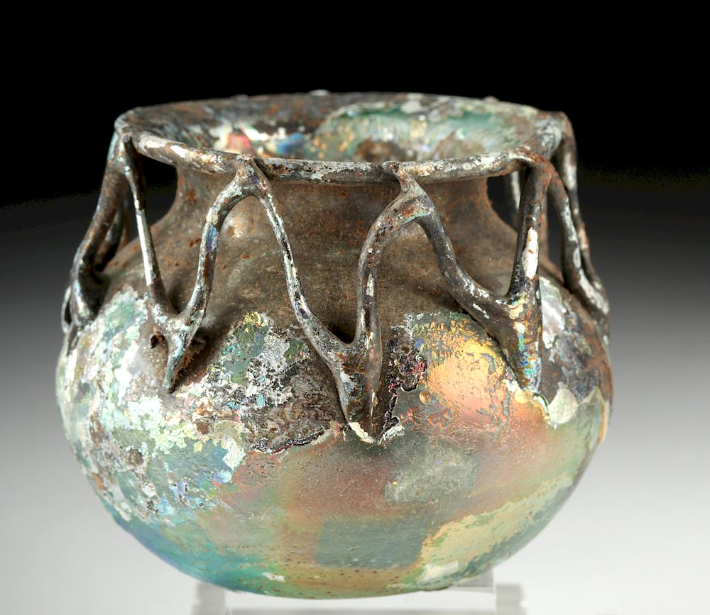 Appraisal: Stunning Roman Glass Jar - Rigaree On Neck Roman late