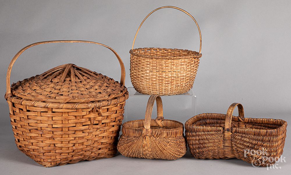 Appraisal: Four split oak baskets Four split oak baskets largest -