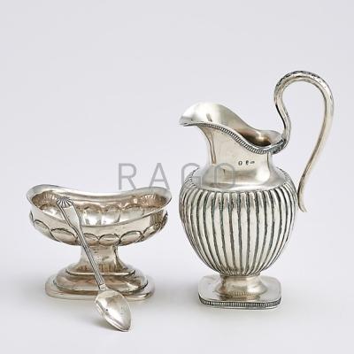 Appraisal: HALF-REEDED SILVER PITCHER OPEN BOWL AND SPOON th- th c