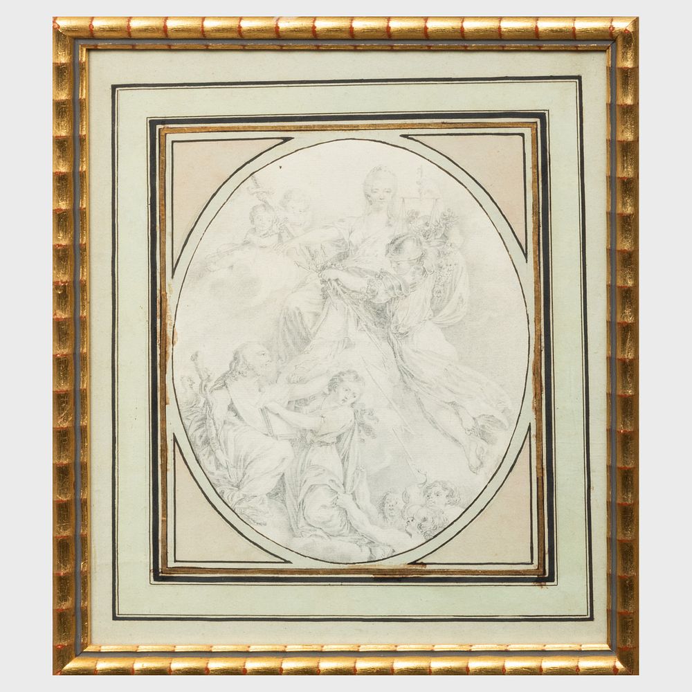 Appraisal: Charles-Nicolas Cochin - Minerva as Justice Protecting the Arts Pencil