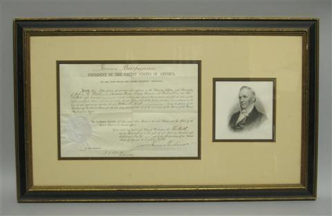 Appraisal: JAMES BUCHANAN SIGNED PRESIDENTIAL APPOINTMENT GALVESTON Presidential document partially printed