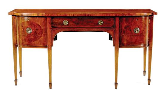 Appraisal: George III style inlaid mahogany bowfront sideboard circa shaped and