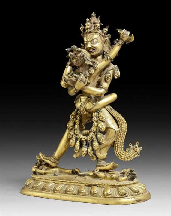 Appraisal: A GILT BRONZE CAKRASAMVARA WITH CONSORT Tibetochinese Beijing th ct