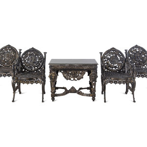 Appraisal: A Suite of Victorian Style Cast Iron Garden Furniture Allegorical