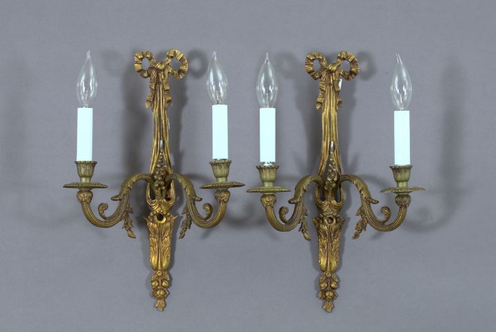 Appraisal: Pair of French Gilt-Brass Two-Light Bowknot Appliques second quarter th