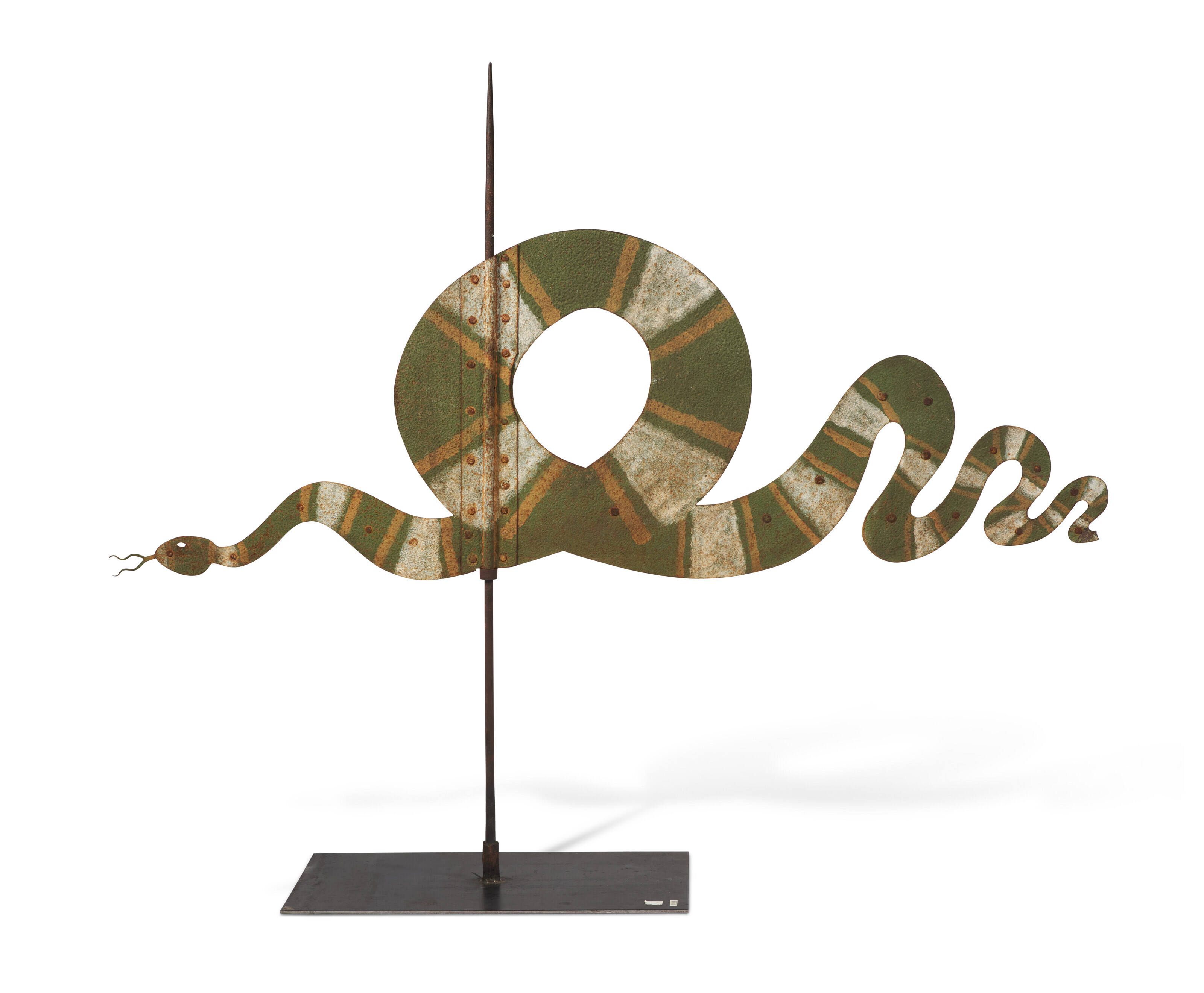 Appraisal: A CUT AND PAINT-DECORATED SHEET IRON SNAKE WEATHERVANE AMERICAN LATE