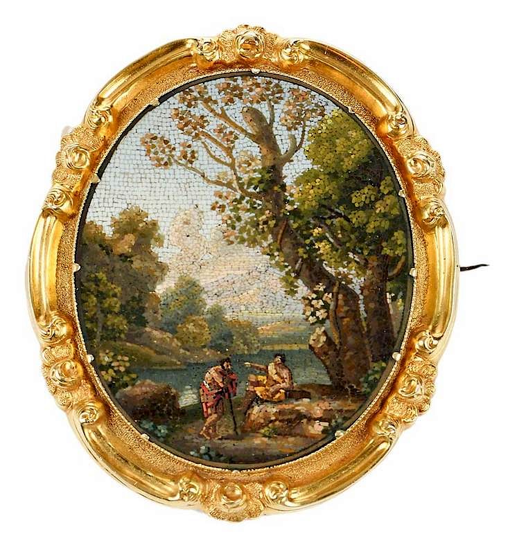 Appraisal: Antique kt Micromosaic Brooch classical scene depicting two men near