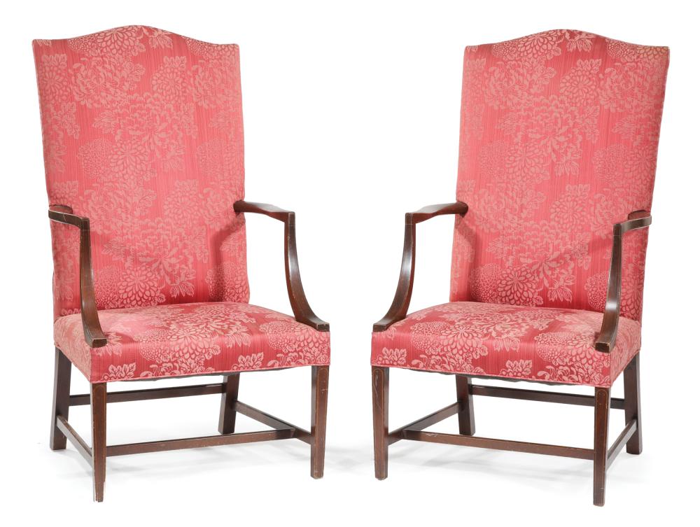 Appraisal: Pair of Kittinger Inlaid Mahogany Martha Washington Lolling Chairs h