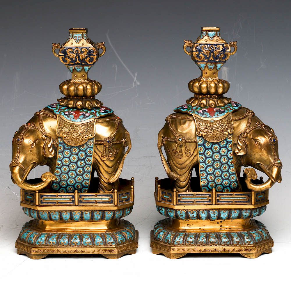 Appraisal: A PAIR OF CLOISONNE ENAMEL ELEPHANTS This pair of elephants