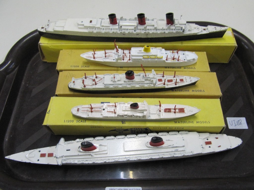 Appraisal: Lot comprising five Tri-ang model ship four with boxes