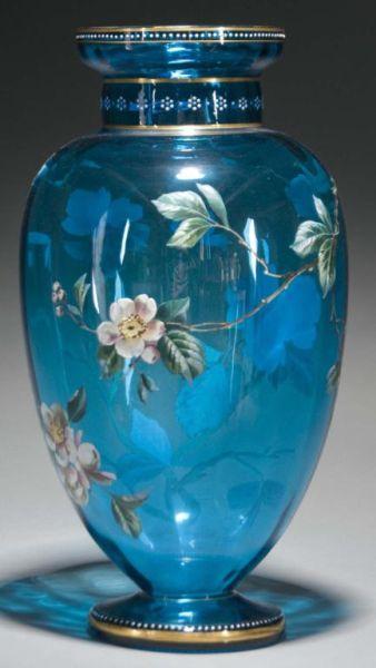 Appraisal: Moser Large Floral Enamel Vase Description Circa Has beaded decoration