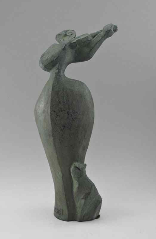 Appraisal: STYLIZED DECO PATINATED FEMALE BRONZE VIOLIN PLAYER WITH CAT ''