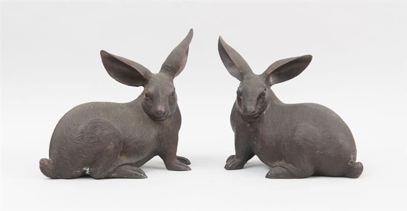 Appraisal: PAIR OF JAPANESE BRONZE FIGURES OF SEATED RABBITS x in