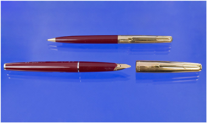 Appraisal: Parker Set of Fountain Pen and Pencil Burgundy with chalk