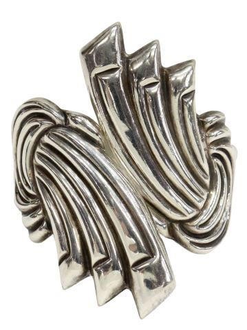 Appraisal: Modernist sterling silver hinged clamper cuff bracelet Los Ballesteros Taxco