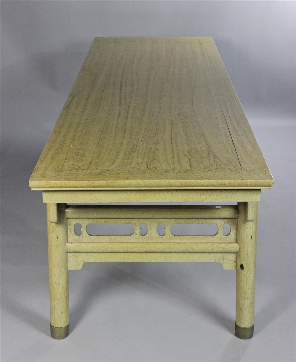 Appraisal: CONTEMPORARY ASIAN STYLE LACQUERED TRESTLE DINING TABLE painted distressed and