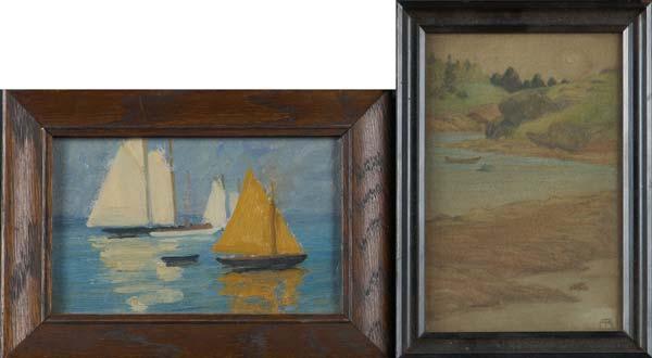 Appraisal: ARTHUR BAGGS Two works oil on board with sailboats and