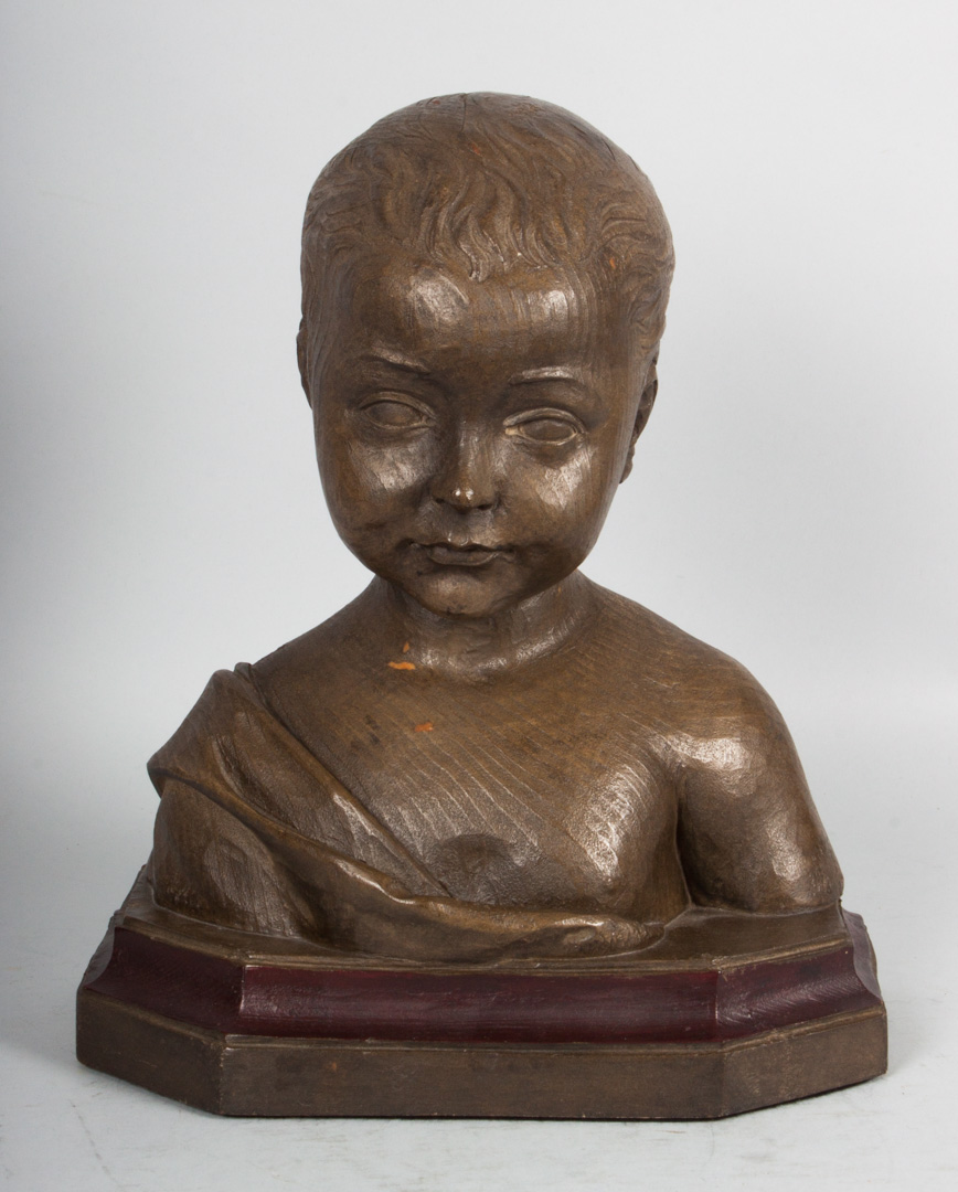 Appraisal: After Donatello carved wood bust Infant St John painted wood