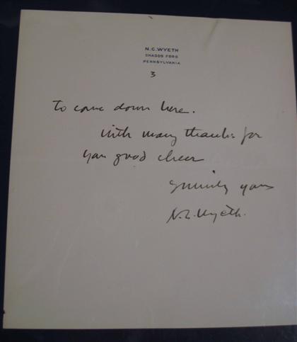 Appraisal: piece Autograph letter signed Wyeth N C Chadds Ford Pennsylvania