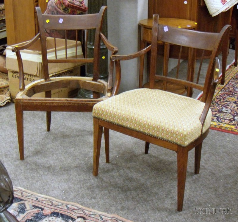 Appraisal: Pair of Belgian Needlepoint Upholstered Carved Cherry Armchairs