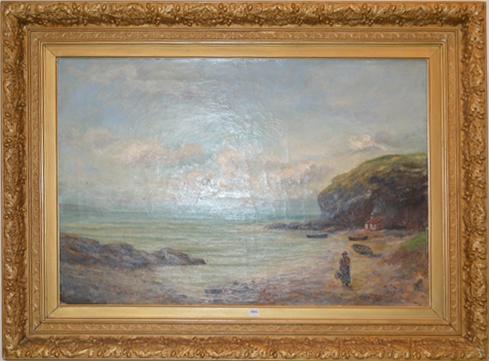 Appraisal: ARTIST UNKNOWN MONOGRAMMED AP BY THE SHORE OIL ON CANVAS