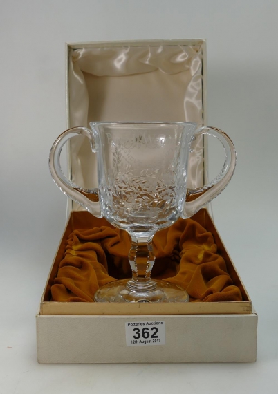 Appraisal: Thomas Webb two handled crystal glass loving cup inscribed Royal