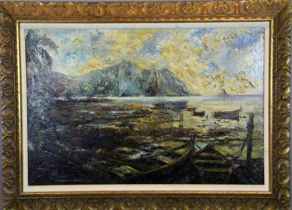 Appraisal: Eva Makk Oil Painting On CanvasDepicting a seascape with fishing