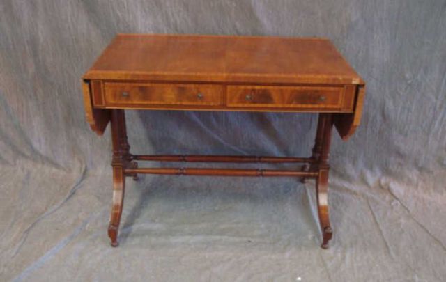 Appraisal: Regency style banded drop-leaf table w drawers From a Westport