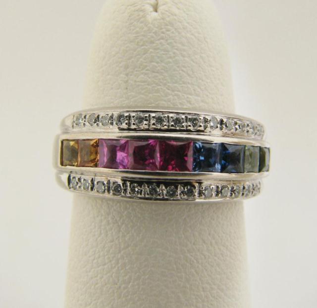 Appraisal: LeVian k white gold multi-color sapphire band with green blue