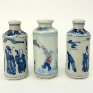 Appraisal: Three th Century Chinese Blue and White Porcelain Snuff Bottles