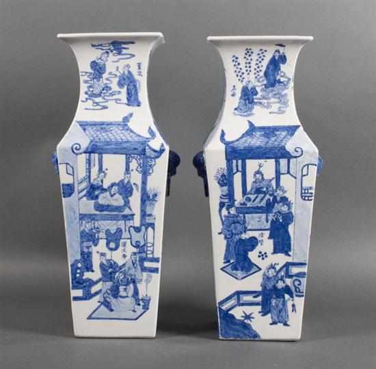 Appraisal: Pair of Chinese Export blue and white porcelain square-form vases