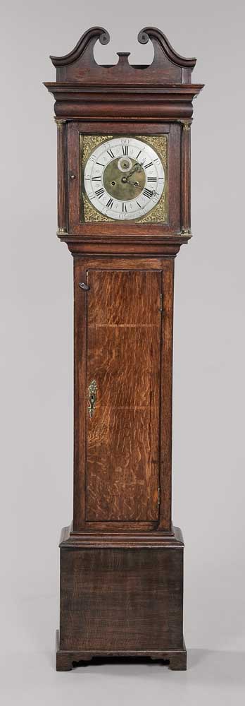 Appraisal: Chippendale Oak Tall Case Clock Yorkshire England th century silvered