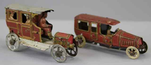 Appraisal: LIMOUSINE AND SEDAN PENNY TOYS Germany lithographed tin includes Meier