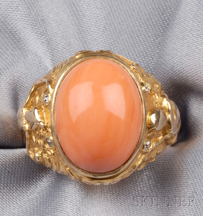 Appraisal: Art Nouveau kt Gold Coral and Diamond Ring Durand Co