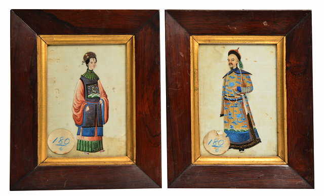 Appraisal: A PAIR OF ANTIQUE CHINESE RICE PAPER PAINTINGS Emperor and