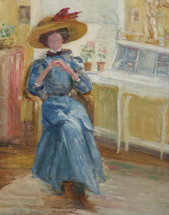 Appraisal: ERNEST LAWSON American - SEATED WOMAN WITH HAT oil on