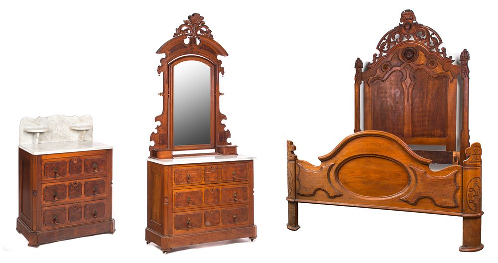 Appraisal: Piece Walnut Victorian Bedroom Suite Piece Walnut Victorian Bedroom Suite