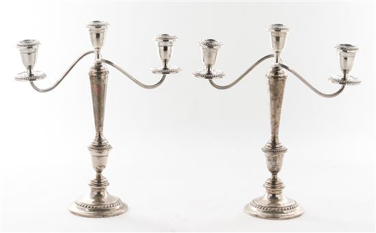 Appraisal: Sale Lot A Pair of American Silver Three-Light Candelabra Alvin