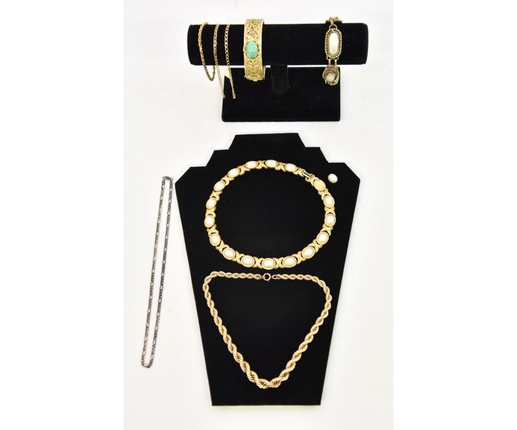 Appraisal: Three kt gold bracelets necklace and other costume jewelry