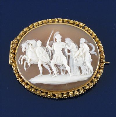 Appraisal: A th century shell cameo brooch depicting an equestrian scene