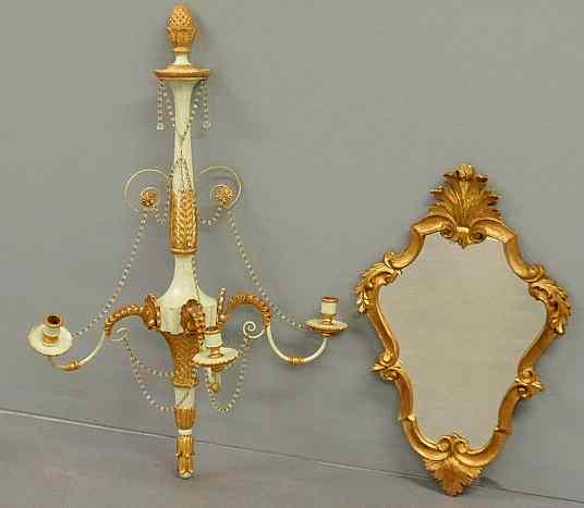 Appraisal: Small Italian style gilt decorated mirror x and a large