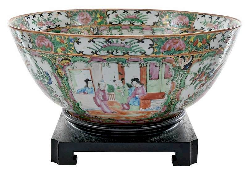 Appraisal: Famille Rose Porcelain Punch Bowl with Stand Chinese th century