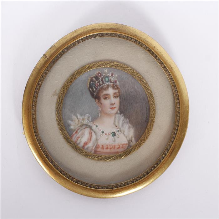 Appraisal: Miniature Portrait of Josephine with crown and jewels on Ivory