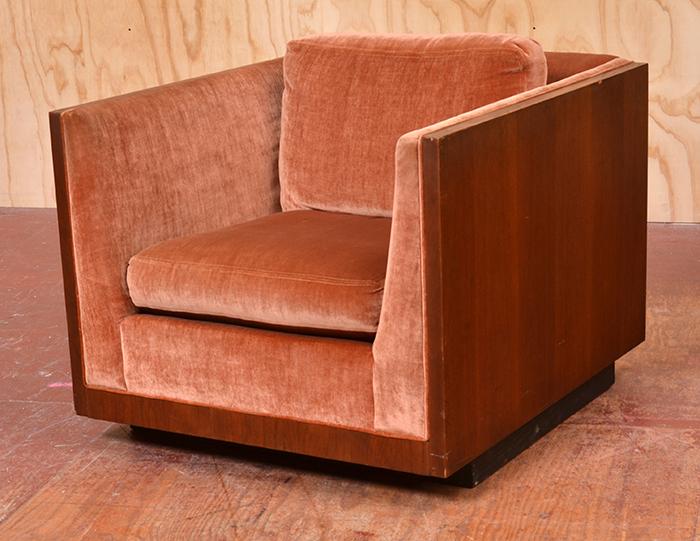 Appraisal: PAIR OF HARDWOOD AND VELOUR UPHOLSTERED TUB CHAIRS