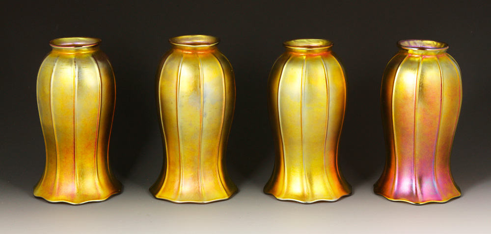 Appraisal: - Steuben Gold Aurene Shades Lot of four Steuben gold