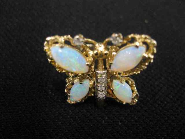 Appraisal: Opal Diamond Ring figural butterfly shape fiery gems k yellow