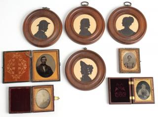 Appraisal: Antique Photographs Silhouettes Comprising four rounded silhouettes diameter four antique