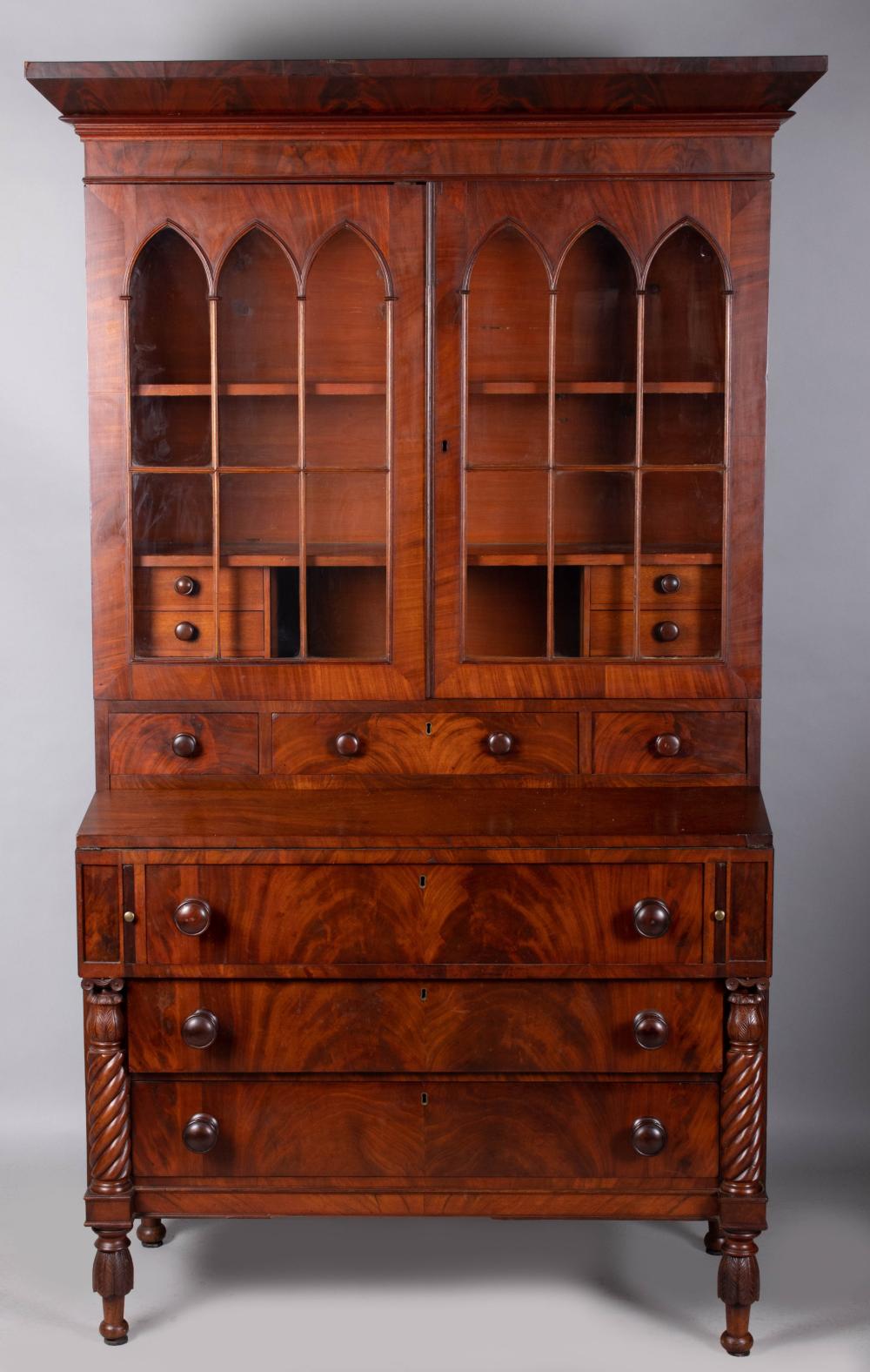 Appraisal: AMERICAN CLASSICAL MAHOGANY BUREAU BOOKCASE MID- TH CENTURY the molded