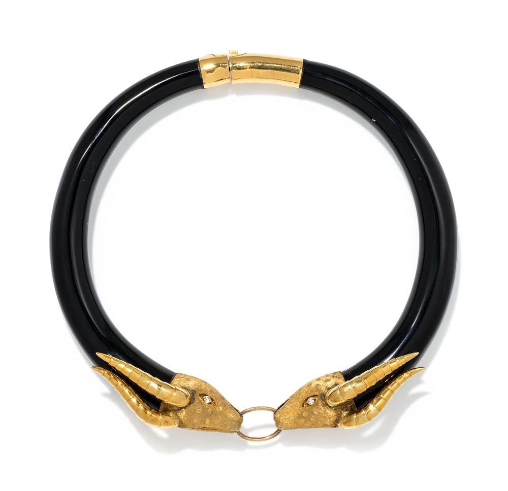 Appraisal: ONYX YELLOW GOLD AND DIAMOND IMPALA COLLAR NECKLACE ONYX YELLOW